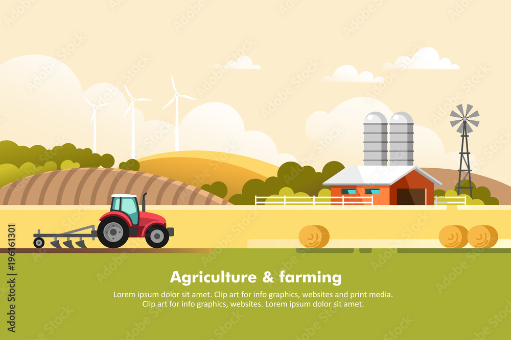 Agriculture and Farming. Agribusiness. Rural landscape. Design elements ...