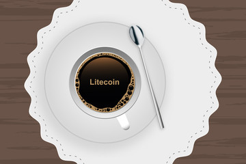 Sticker - Kaffeetasse mit Untertasse - Litecoin Schrift