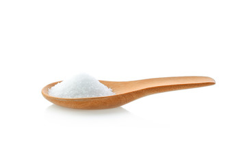 sugar in wood spoon on white background