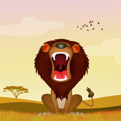 Sticker - lion roars in the savannah