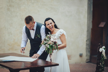 Wall Mural - Two lovers hearts on the wedding ceremony