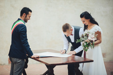 Wall Mural - Two lovers hearts on the wedding ceremony