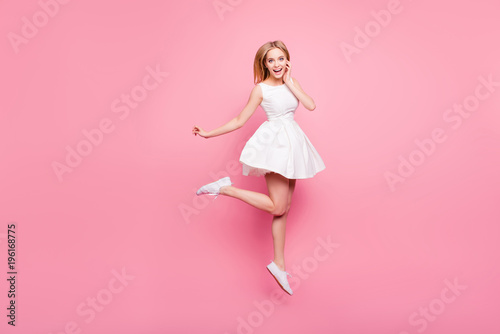 Cuadros en Lienzo Lovely elegant dancer holiday spring summer celebrate rest relax goal achievement hairstyle trendy stylish amazed people concept