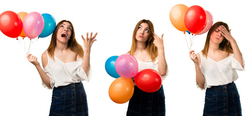 Canvas Print - Set of Frustrated beautiful young girl holding a balloon