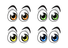Cartoon Character Eyes With Eyelashes Set Isolated On White Background