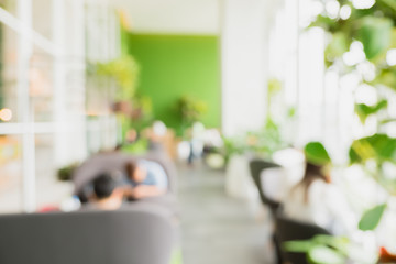 Aufkleber - Blurred background of customer sitting in coffee shop or cafe restaurant with bokeh light