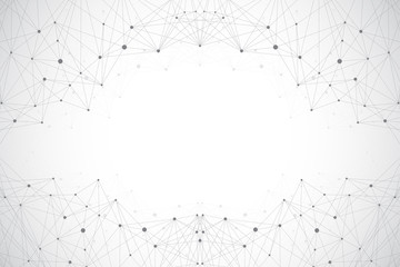 Poster - Geometric abstract grey illustration with connected lines and dots. Medicine, science, technology background for your design