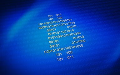 Poster - Blockchain network and 01 binary data on the computer screen.  3d rendering. Big data node base concept.