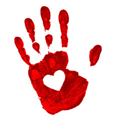 Hand print with heart icon. Vector illustration. 