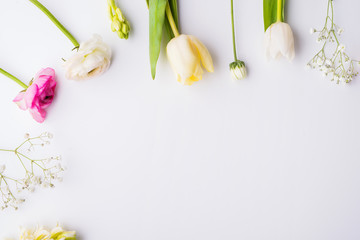 Wall Mural - Easter and spring flat lay. Copy space. Studio shot.