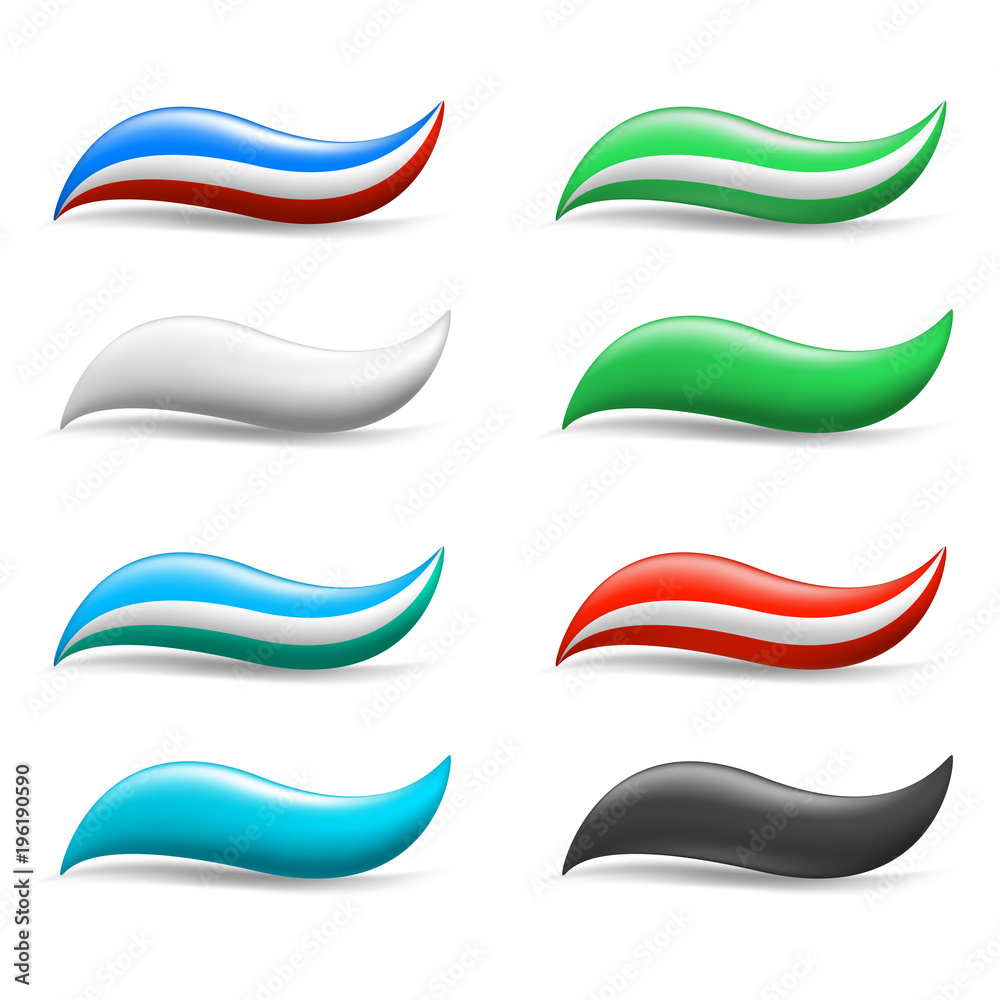 Set of different colors of toothpaste, isolated on white background