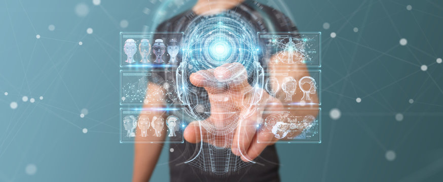 Businessman using digital artificial intelligence interface 3D rendering