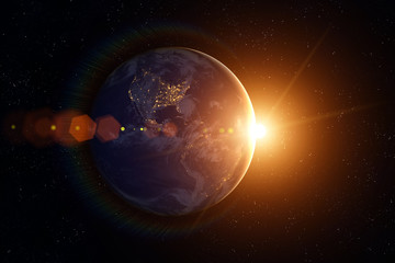 earth, sun, space. sunrise.