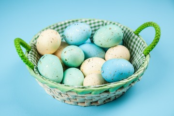 Wall Mural - Easter eggs on blue background