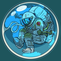 Wall Mural - newborn astronaut and planet earth. humanity nature environment