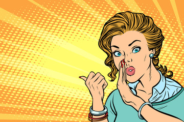 pop art woman talking in secret