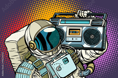Plakaty Rap  astronauta-z-boombox-dzwiekiem-i-muzyka