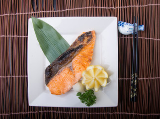 japanese cuisine. fried fish on the background