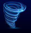 Vector illustration of shining illuminated whirlwind, swirl, glowing tornado vector effect. Typhoon whirlwind, light hurricane on dark blue background.
