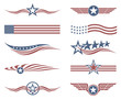 collection of USA star flag labels on white background