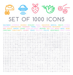 Fototapete - Set of 1000 Isolated Minimal Modern Simple Elegant Black Stroke Icons on White Background