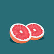 Grapefruit in pop art style Two halves of ripe grapefruit are lying on a turquoise background Trendy photo with text space