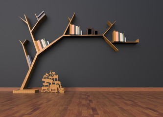 3d rendering Bookshelf wood background