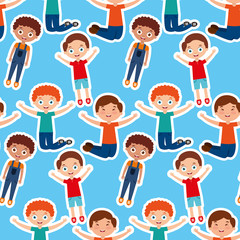 Poster - kids boy happy playing cartoon pattern vector illustration