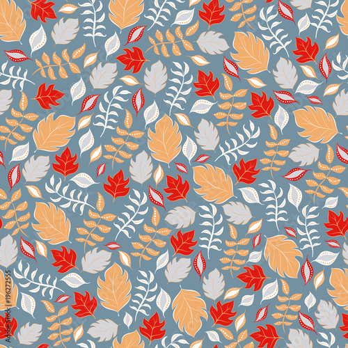 Fotografering Decorative seamless pattern of leaves and branches.