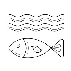 Fish under sea wave vector line icon isolated on white background. Small fish in water line icon for infographic, website or app.