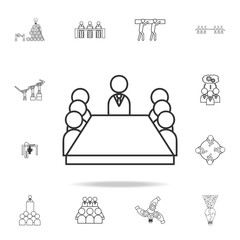 Poster - Board room members sitting around a table icon. Detailed set of team work outline icons. Premium quality graphic design icon. One of the collection icons for websites, web design