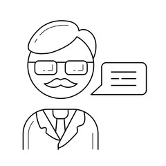 Sticker - Professor vector line icon isolated on white background. University professor giving a speech line icon for infographic, website or app.