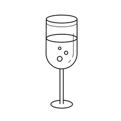 Wall Mural - Champagne glass line icon isolated on white background. Vector line icon of glass of champagne with bubbles for infographic, website or app.