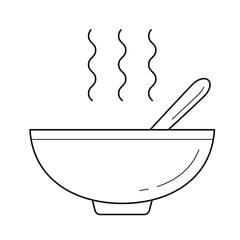 Sticker - Bowl of hot soup vector line icon isolated on white background