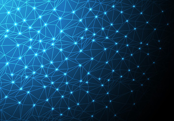 Poster - Abstract light line mesh polygon network data internet blue technology background vector illustration.