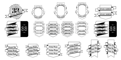Wall Mural - set of 33 vintage banner ribbons.on the shields. retro banners isolated on white background. vector 