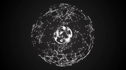 Abstract, futuristic spheres on a black background. Plexus. Digital background.