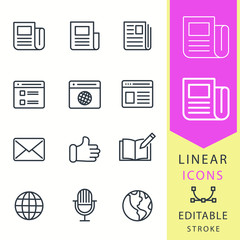 Poster - news - line vector icon set. editable stroke.