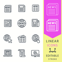 Poster - news - line vector icon set. editable stroke.