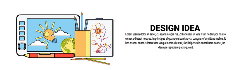 Poster - Graphic Design Idea Development Concept Horizontal Banner With Copy Space Vector Illustration