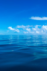 Wall Mural - clouds on blue sky over calm sea with sunlight reflection
