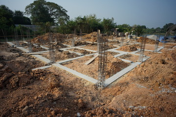 Wall Mural - Reinforcement steel for the concrete structure at the construction site.