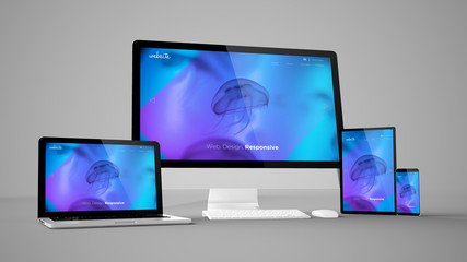Wall Mural - computer gadgets with fluid website on screen
