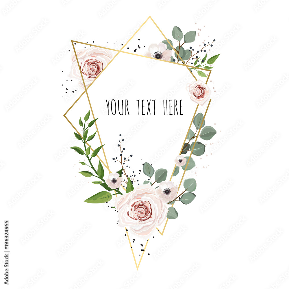 Vector Floral card design with elegant bouquet wreath with pink anemone ...