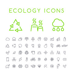 Set of 50 Minimal Thin Line Ecology Icons on White Background . Isolated Vector Elements