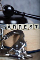 Wall Mural - Word ARREST composed of wooden letters.