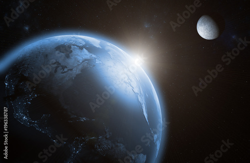 Fotomural Sunrise on Earth with the moon