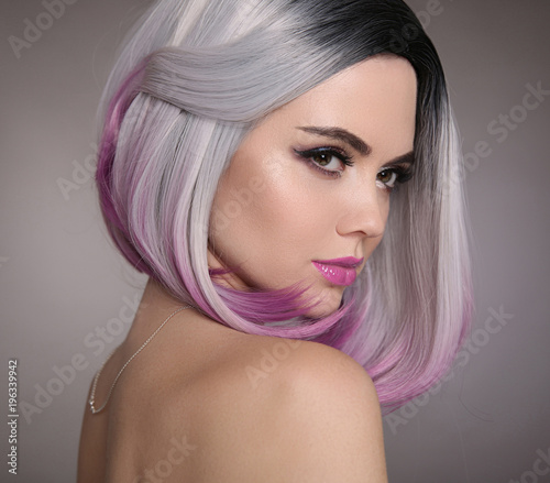 Ombre Bob Short Hairstyle Beautiful Hair Coloring Woman