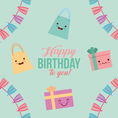 Sticker - happy birthday to you cartoon gifts kawaii vector illustration