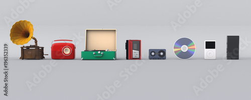 Cuadros en Lienzo 3D illustration of music player evolution